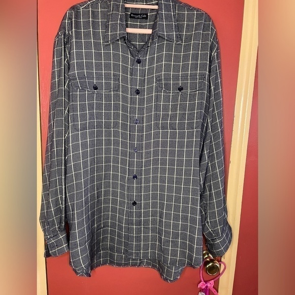 KENNETH Cole New York Mens XL Black and Tan Button Down Shirt EUC - Picture 2 of 4